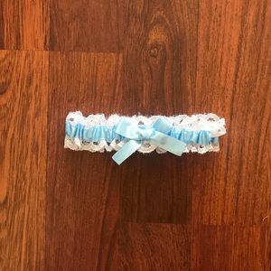 White Lace Garter Belt w/ Light Blue Ribbon & Bow